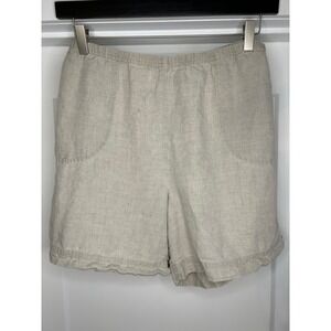 J. Jill Womens Beige 100% Linen Elastic Waist Pocket Shorts Large Coastal Boho